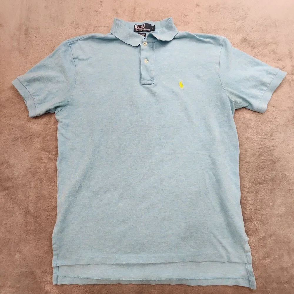 Polo Ralph Lauren Mens L 100% Cotton Blue Shirt Yellow Pony